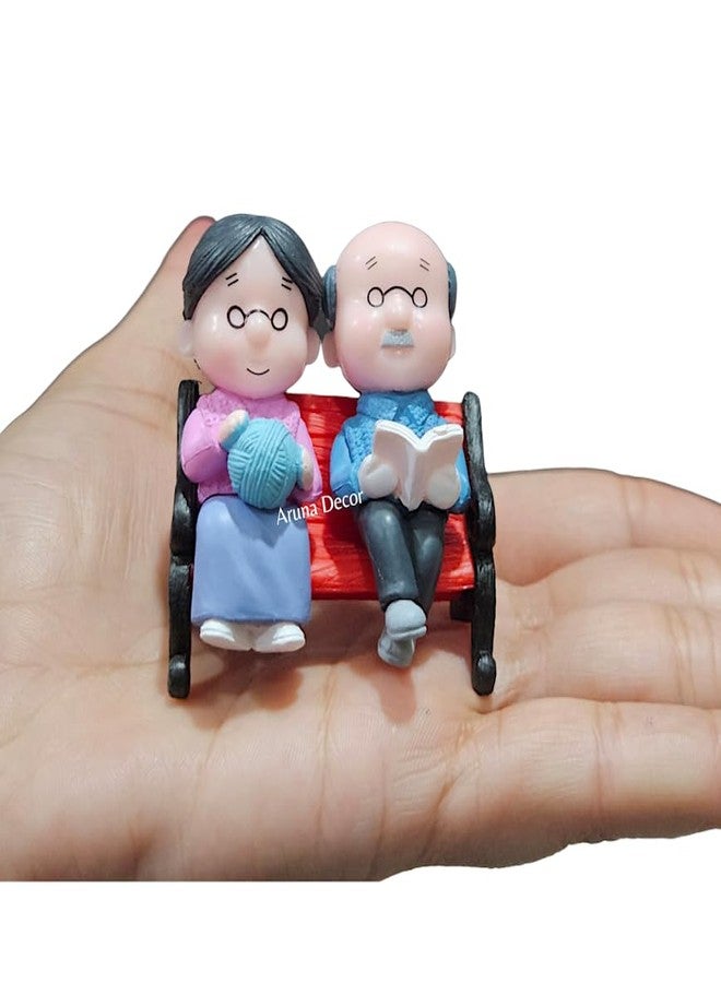 ARUNA DECOR Cute Miniature Figurines Set Old Couple with Bench for Home Garden Decor Cake Topper 5 x 3 x 6 cm (Old Couple with Bench) - Image 3