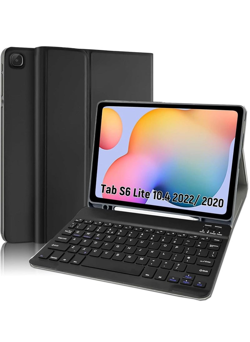 IAF Keyboard Case for Samsung Galaxy Tab S6 Lite 10.4'' (SM-P610/P615/P613/P619, 2020/2022) | Business Leather Folio Cover with Detachable Magnetic Bluetooth Keyboard & S-Pen Holder (Black)  - Image 1