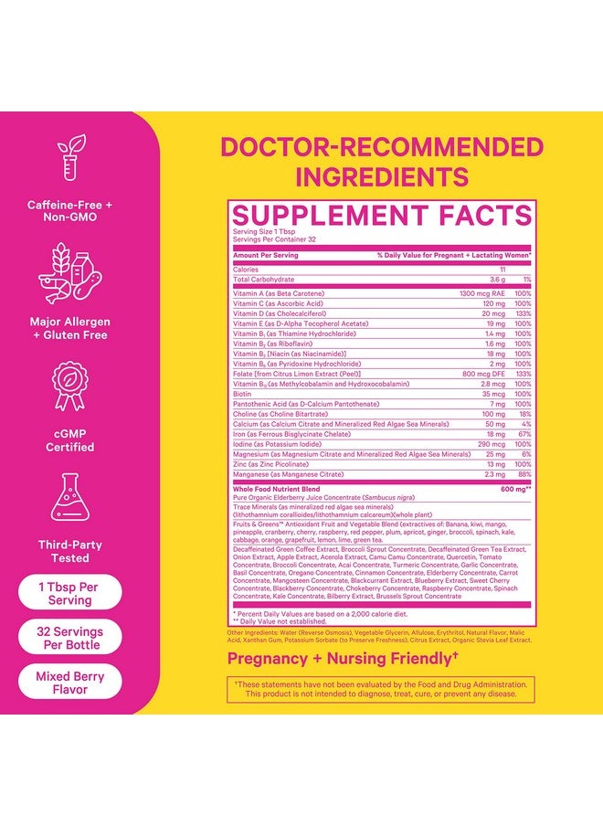 Pink Stork - Liquid Prenatal Vitamins: Organic Whole Food Blend Folate Iron Zinc Vitamin C Elderberry & Biotin Better Absorption Than Pills Or Capsules Womenowned 32 Servings - Image 1