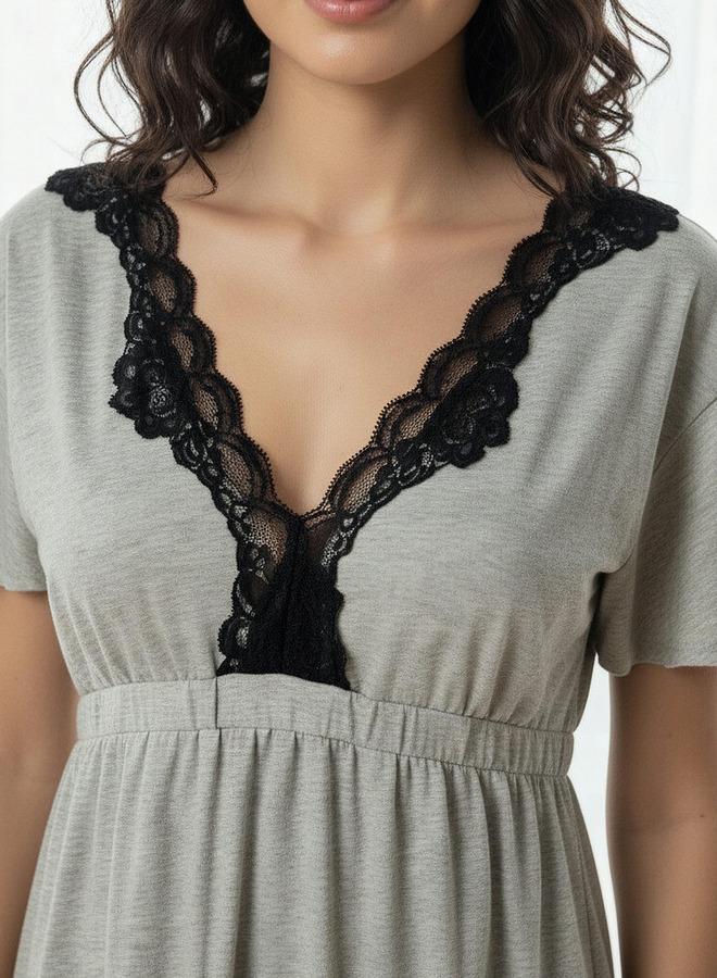 Aadaraya Night Gown Short Sleeves Lace Trim - Image 4
