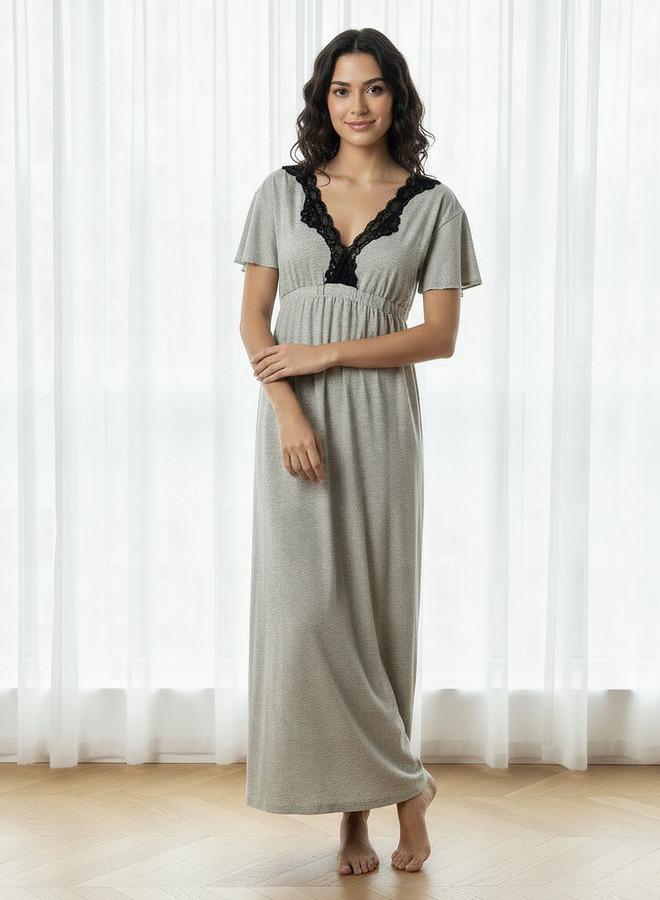 Aadaraya Night Gown Short Sleeves Lace Trim - Image 2