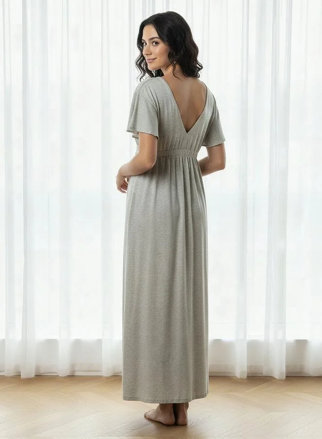 Aadaraya  Aadaraya Night Gown Short Sleeves Lace Trim for Women | Best Price UAE