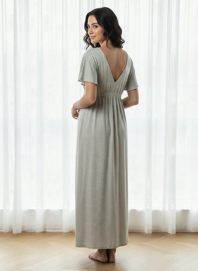 Aadaraya Night Gown Short Sleeves Lace Trim - Image 3