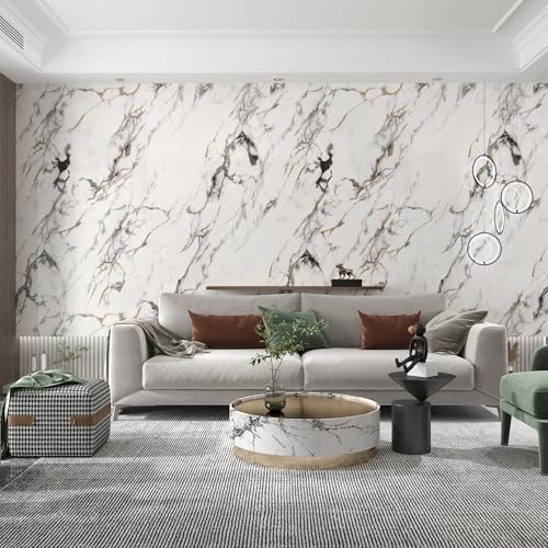 Boobest 15.74"x354.3" White Marble Contact Paper for Countertops Peel and Stick Waterproof Faux Marble Wallpaper for Kitchen Cabinets TV Wall Backdrop Living Room Chruch Glossy Thick Marble Vinyl Wrap - Image 2