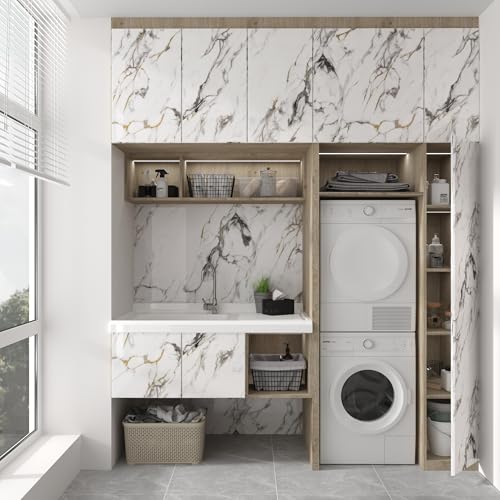 Boobest 15.74"x354.3" White Marble Contact Paper for Countertops Peel and Stick Waterproof Faux Marble Wallpaper for Kitchen Cabinets TV Wall Backdrop Living Room Chruch Glossy Thick Marble Vinyl Wrap - Image 4