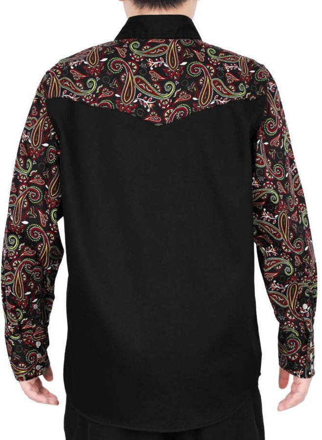 BOCOMAL FR Shirts Pearl Snaps Two Tone Plaid/Solid Flame Resistant Cotton Welding Shirt NFPA 2112 CAT 2, Black/Paisley Black, XXL - Image 5