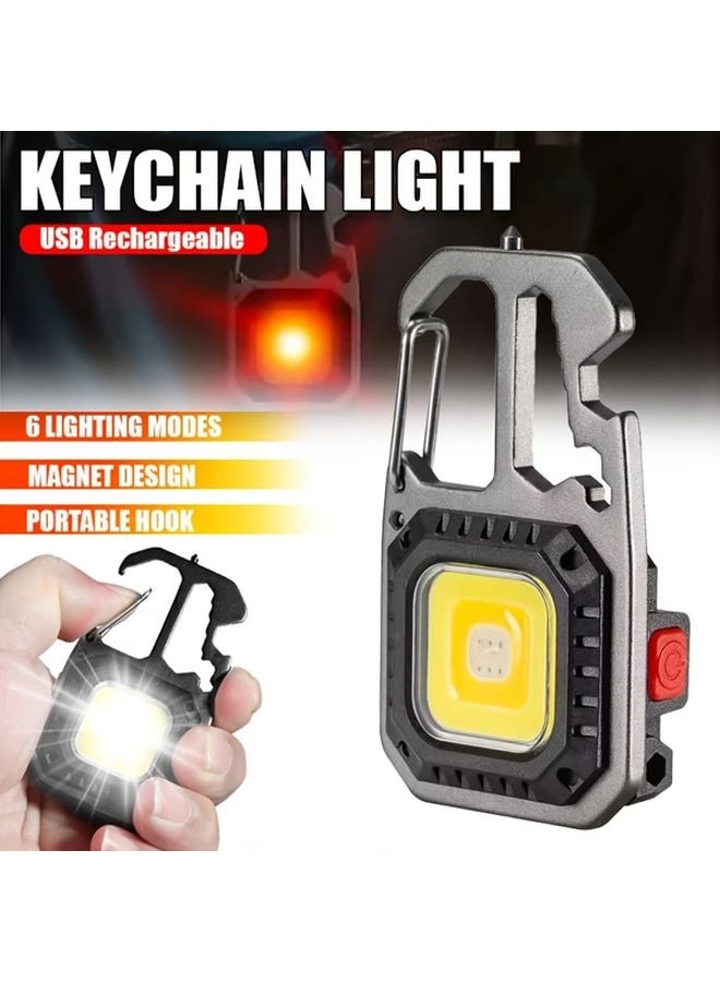 Black Mini Keychain Lamp USB Rechargeable COB Flashlight 6 Modes Emergency Light - Image 2