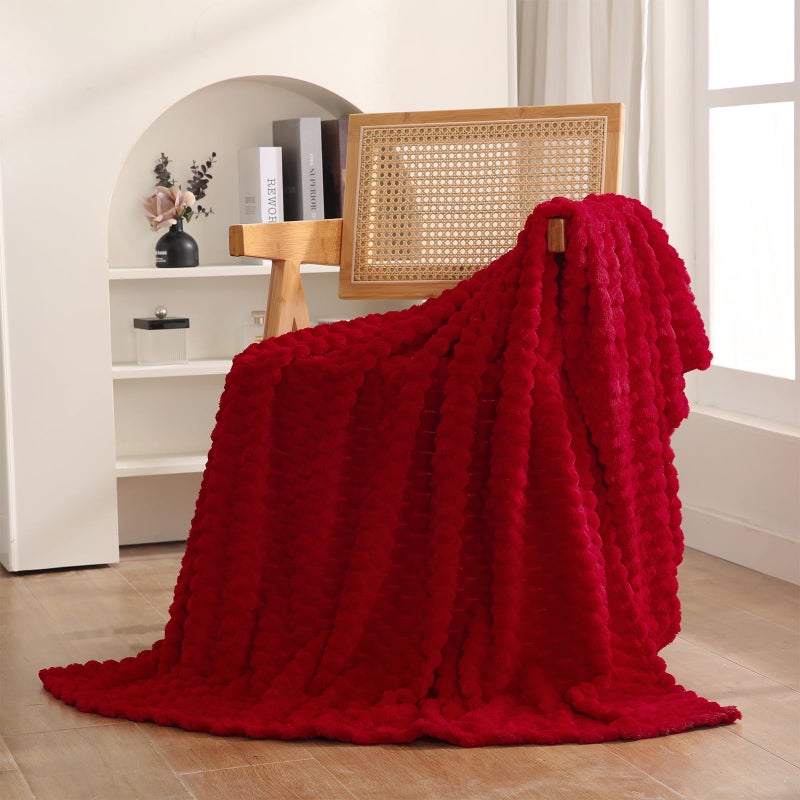 Puncuntex Red Throw Blanket 50"Ã—60" inches Gifts for Mom Fuzzy 3D Jacquard Decorative Flannel Fleece Super Soft Plush Cozy Blanket for Couch Sofa Chair Lightweight - Image 1