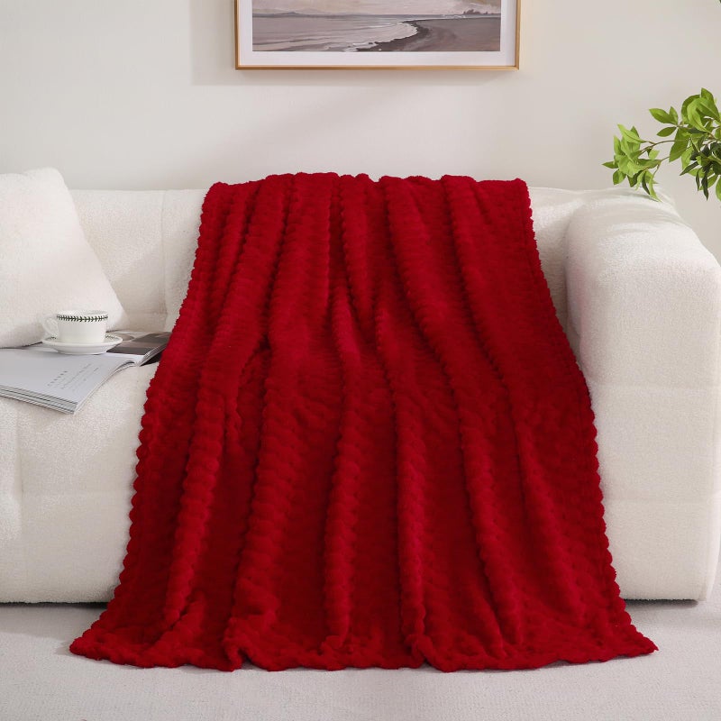 Puncuntex Red Throw Blanket 50"Ã—60" inches Gifts for Mom Fuzzy 3D Jacquard Decorative Flannel Fleece Super Soft Plush Cozy Blanket for Couch Sofa Chair Lightweight - Image 2