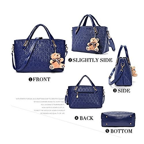 FiveloveTwo Women 4 Pcs Top Handle Satchel Hobo Handbag Set Large Tote +Purse +Shoulder Bag+Card Holder Purple - Image 3