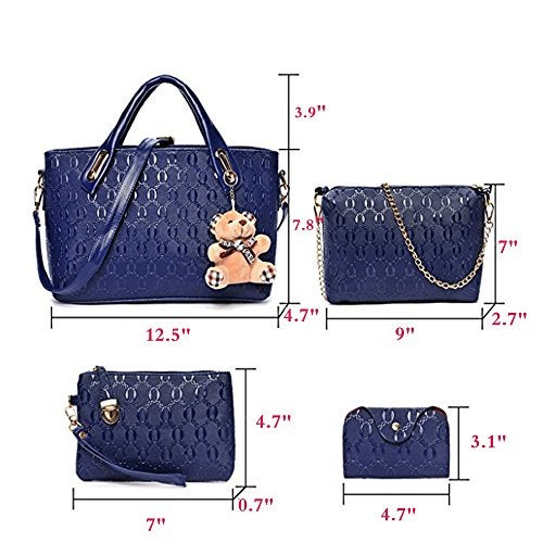 FiveloveTwo Women 4 Pcs Top Handle Satchel Hobo Handbag Set Large Tote +Purse +Shoulder Bag+Card Holder Purple - Image 2