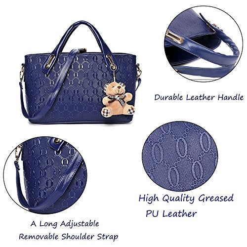 FiveloveTwo Women 4 Pcs Top Handle Satchel Hobo Handbag Set Large Tote +Purse +Shoulder Bag+Card Holder Purple - Image 4