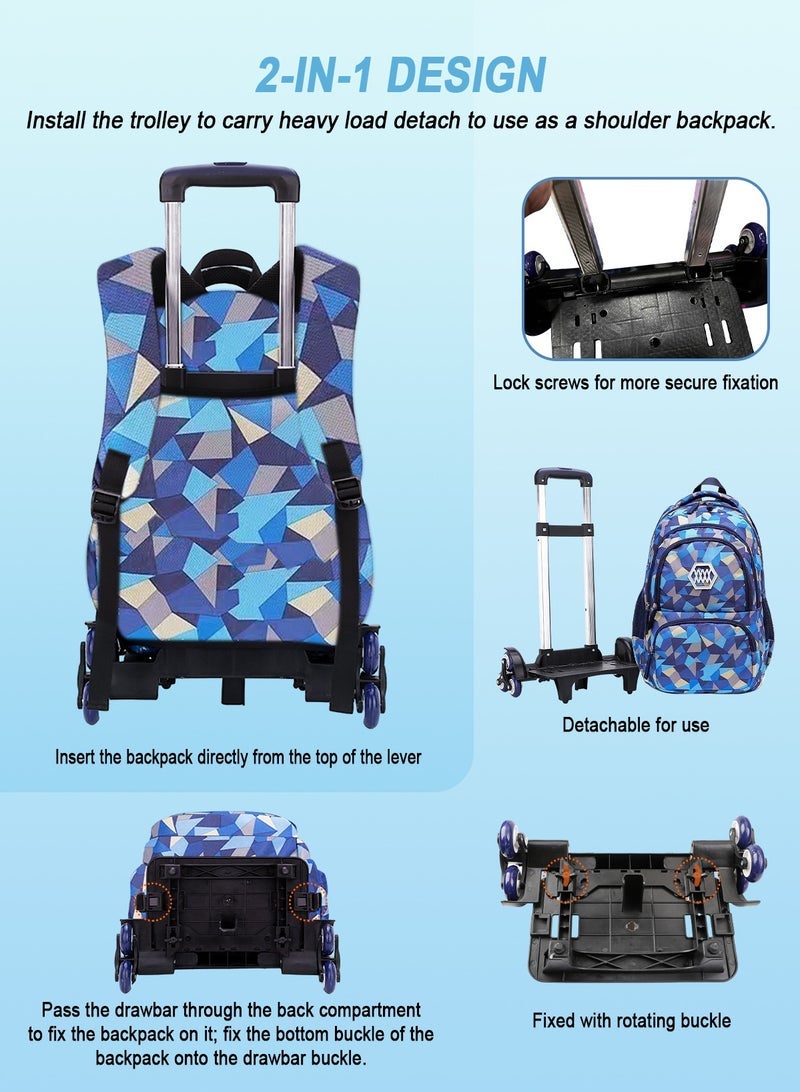 URbazaar 3-PCS Boys Rolling Backpacks Kids'Luggage Wheeled Backpack for School Boys Trolley Bags Roller Bookbag with Lunch Bag - Image 4