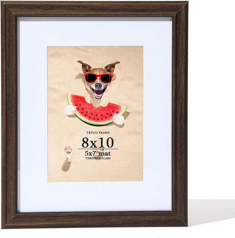 TKYGU إطار صور 8x10 جوزي، إطار خشبي 10x8 للعرض على الحائط والطاولة، إطار صور 5x7 مع حاشية 8x10، إطارات صور 8 × 10 بزجاج مقسّى، إطار ألغاز هدايا ديكور منزلي - Image 1