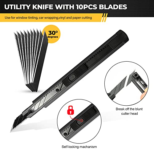 Gomake Vinyl Wrap Tool kit Window Tinting Tools Car Wrap Kit Wallpaper Smoothing Tool Window Tint Installation Kit with Felt Squeegee, Wrap Stick Squeegee,9mm Utility Knife for Car Wrapping - Image 4