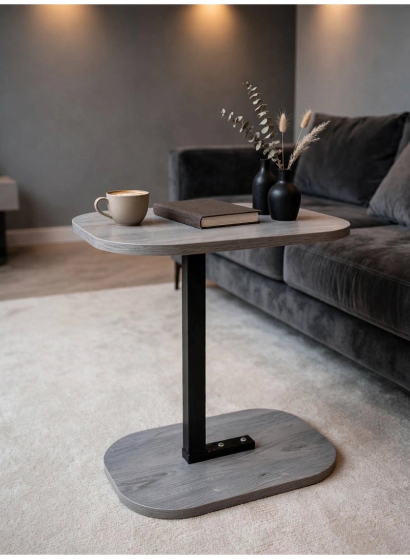 Modern Small Side Table for Coffee and Laptop – Gray × Black Wooden Side Table for Living Room and Salon, Contemporary Space-Saving Design - Image 2