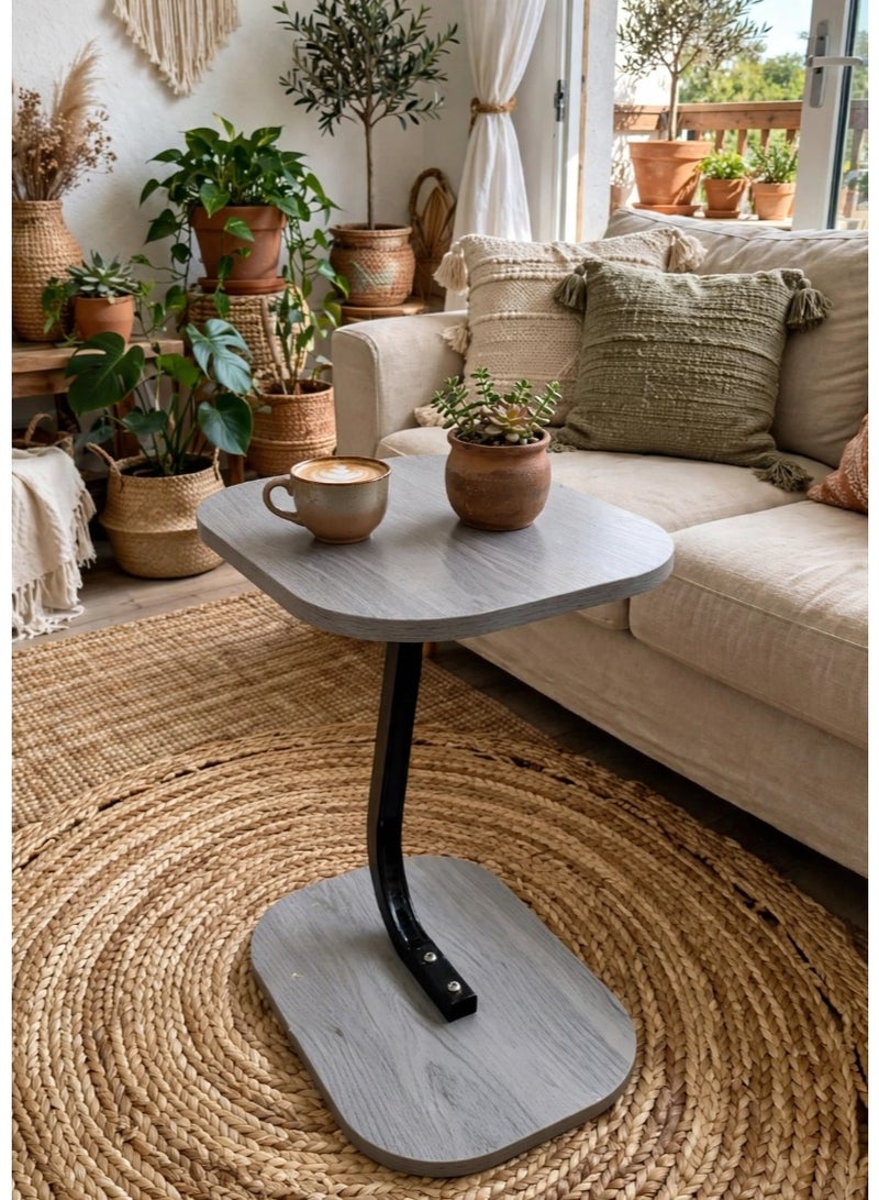 Modern Small Side Table for Coffee and Laptop – Gray × Black Wooden Side Table for Living Room and Salon, Contemporary Space-Saving Design - Image 3