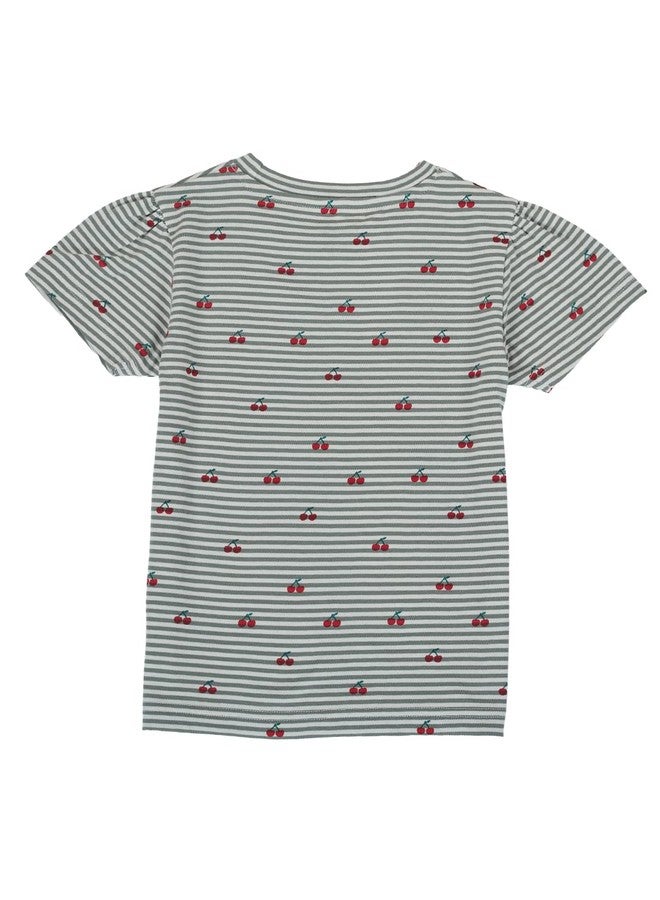 Pranava Girls Organic Cotton Single Jersey Half Sleeves Cherry All Over Print Top - Green 12-18M - Image 4