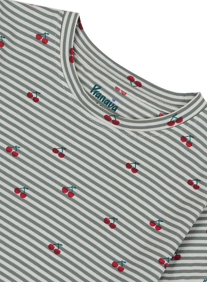 Pranava Girls Organic Cotton Single Jersey Half Sleeves Cherry All Over Print Top - Green 12-18M - Image 5