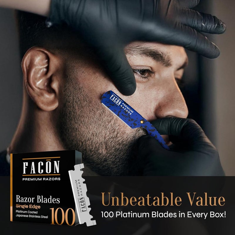 FACON Facón Straight Razors for Men - Professional Barber Straight Edge Razor Kit with 100 Blades, Classic Stainless Steel Barbero Shaver for a Smooth & Precise Shave, Premium Barber Razor for Men's Shaving - Image 5