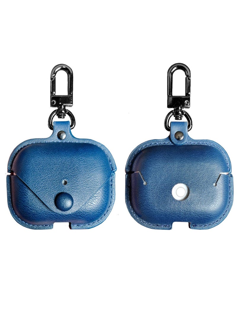 Generic - Airpods 3 Case with Keychain, Genuine Leather Protective Shockproof Scratch Resistant Soft Silicone Cover for Airpods 3rd Generation 2021, Front LED Visible - Deep Blue - Image 1