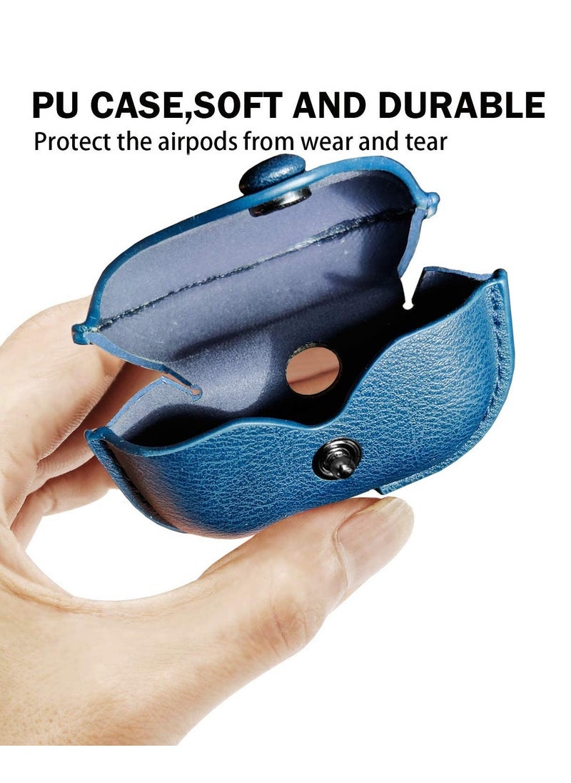 Generic - Airpods 3 Case with Keychain, Genuine Leather Protective Shockproof Scratch Resistant Soft Silicone Cover for Airpods 3rd Generation 2021, Front LED Visible - Deep Blue - Image 1