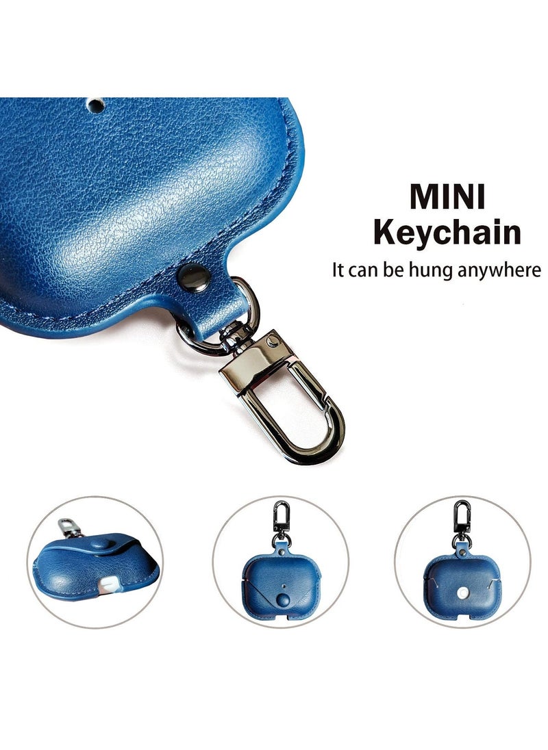 Generic - Airpods 3 Case with Keychain, Genuine Leather Protective Shockproof Scratch Resistant Soft Silicone Cover for Airpods 3rd Generation 2021, Front LED Visible - Deep Blue - Image 1