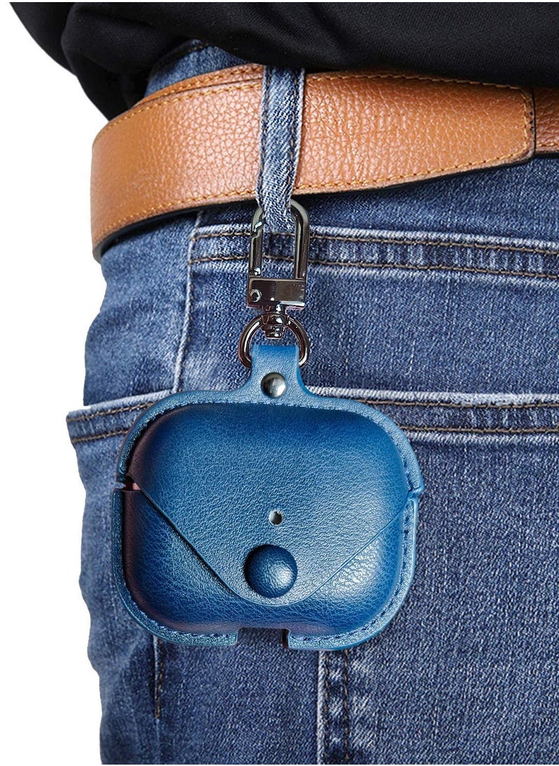 Generic - Airpods 3 Case with Keychain, Genuine Leather Protective Shockproof Scratch Resistant Soft Silicone Cover for Airpods 3rd Generation 2021, Front LED Visible - Deep Blue - Image 1
