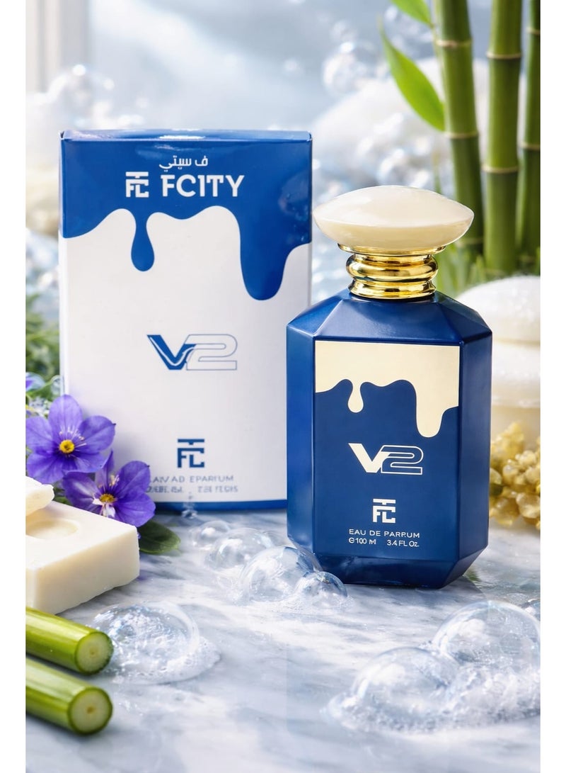 اف ستي لتجارة عطر FCITY PERFUME V2 Eau De Parfum 100ml - عطر عود زهري منعش يدوم طويلاً للرجال والنساء - البرغموت والأزهار البيضاء والمسك وخشب الصندل - عطر للجنسين - Image 1