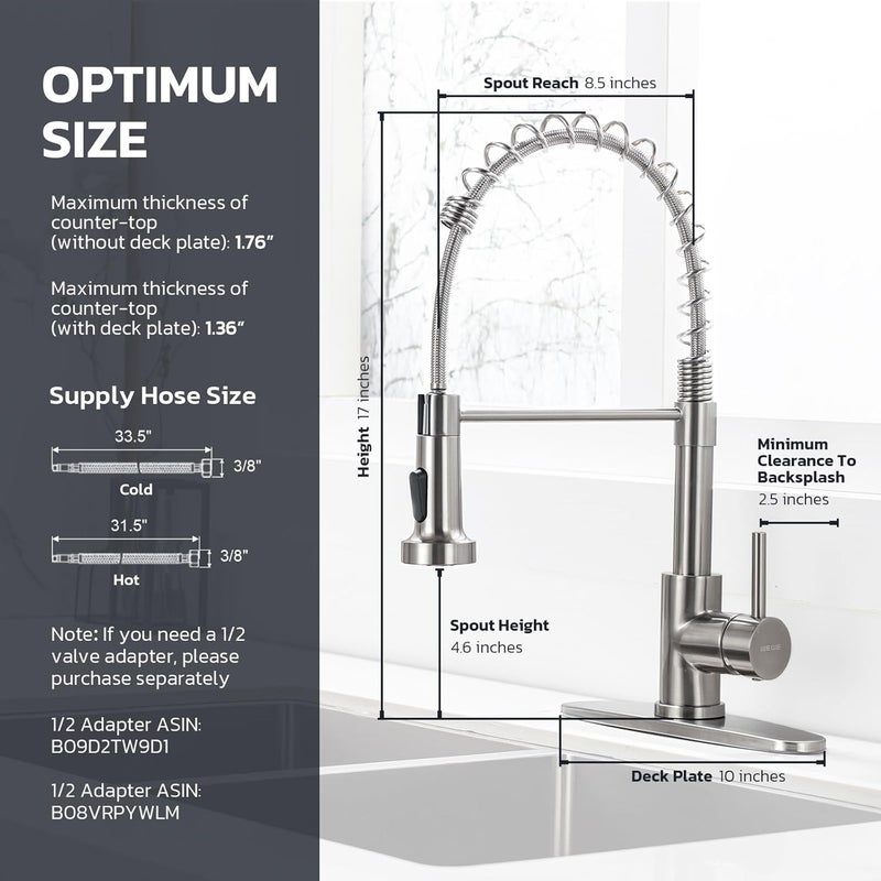 WEWE Kitchen Sink Faucet with Soap Dispenser, Kitchen Faucet with Pull Down Sprayer Stainless Steel Single Handle High Arc Pull Out Brushed Nickel Faucet for Bar Laundry RV Utility Sink - Image 3
