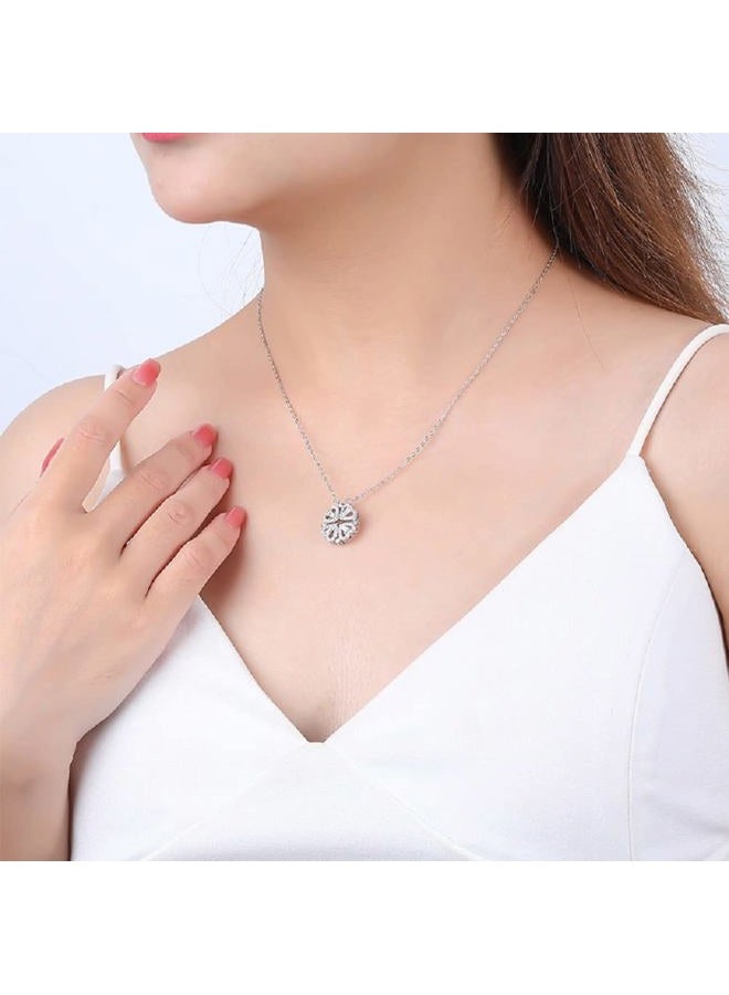 Lam Sence Sterling Silver Heart Shaped and Four Leaf Clover Convertible Pendant Necklace Crystals Jewelry (White Gold) - Image 3