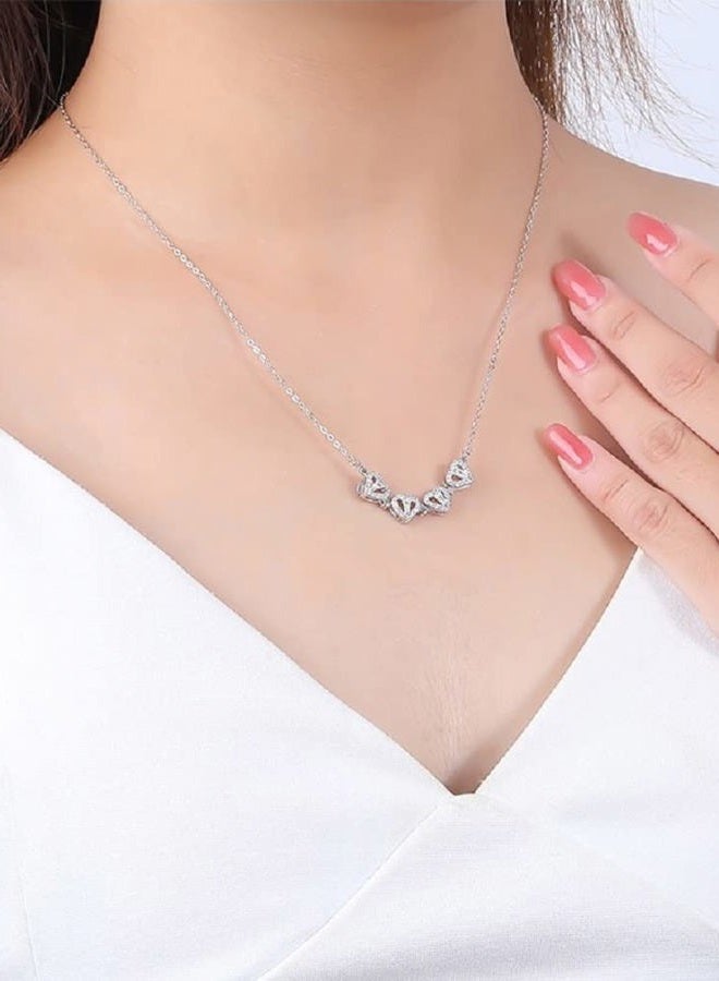 Lam Sence Sterling Silver Heart Shaped and Four Leaf Clover Convertible Pendant Necklace Crystals Jewelry (White Gold) - Image 2