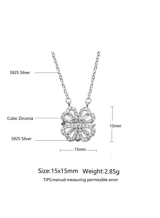 Lam Sence Sterling Silver Heart Shaped and Four Leaf Clover Convertible Pendant Necklace Crystals Jewelry (White Gold) - Image 4