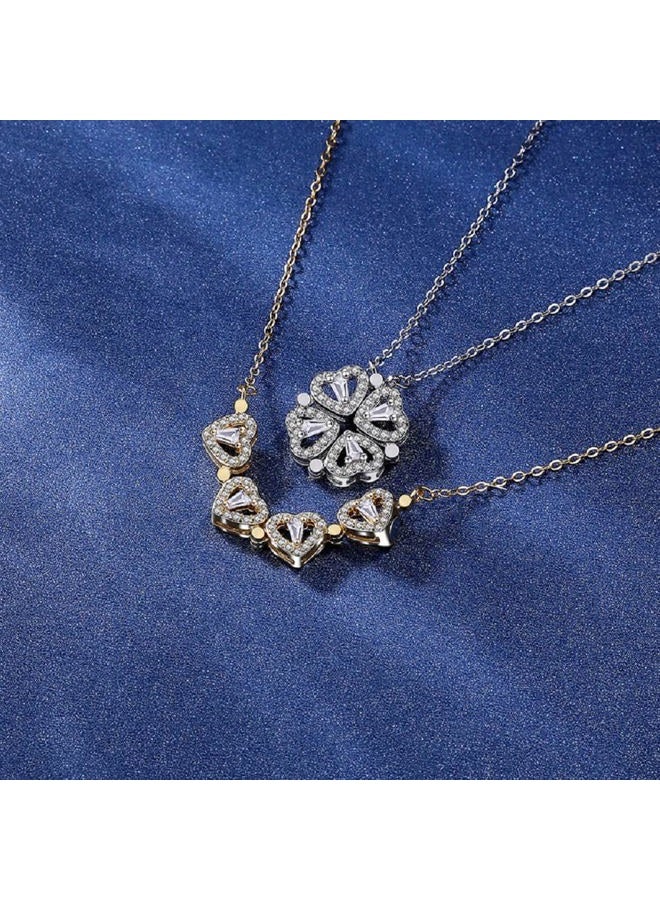 Lam Sence Sterling Silver Heart Shaped and Four Leaf Clover Convertible Pendant Necklace Crystals Jewelry (White Gold) - Image 5