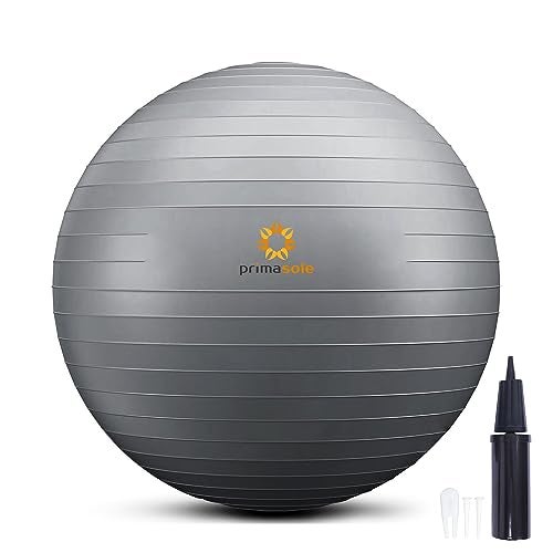 PRIMASOLE Exercise Ball for Balance Stability Fitness Workout Yoga Pilates at Home Office & Gym 65cm Silver Gray 65cm Silver Gray, 25.6 inch & 65 cm - Image 1