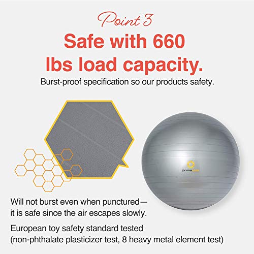 PRIMASOLE Exercise Ball for Balance Stability Fitness Workout Yoga Pilates at Home Office & Gym 65cm Silver Gray 65cm Silver Gray, 25.6 inch & 65 cm - Image 4