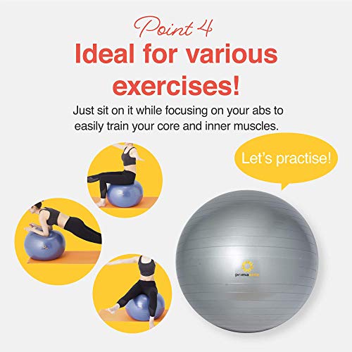 PRIMASOLE Exercise Ball for Balance Stability Fitness Workout Yoga Pilates at Home Office & Gym 65cm Silver Gray 65cm Silver Gray, 25.6 inch & 65 cm - Image 5