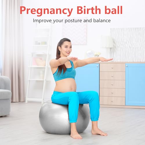 PRIMASOLE Exercise Ball for Balance Stability Fitness Workout Yoga Pilates at Home Office & Gym 65cm Silver Gray 65cm Silver Gray, 25.6 inch & 65 cm - Image 3