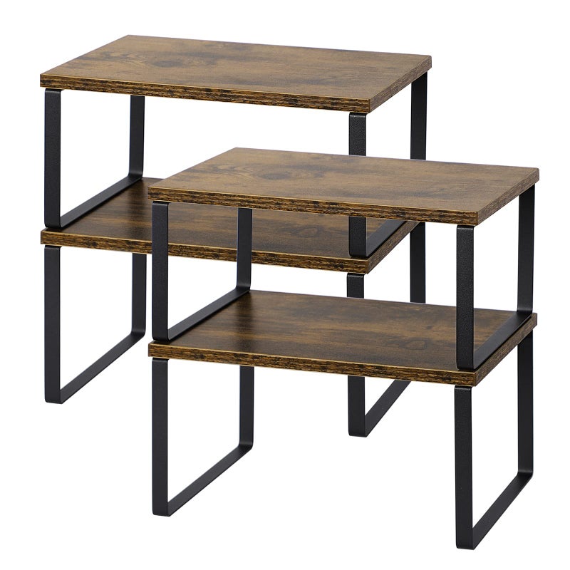 MOOACE Kitchen Counter Shelf Stackable Cabinet Shelf Organizers Expandable Countertop Shelf for Pantry  Set of 4  Brown