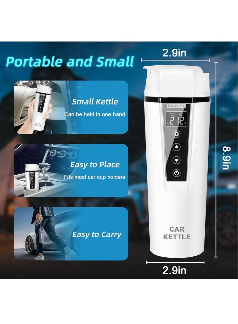 12V/24V Portable Water Boiler Heated Travel Mug, Multiple Temperature Adjustable Coffee Tea Truck Cup with 304 Stainless Steel Dry Burn Protection & Handy Cup Bag (White) - Image 3