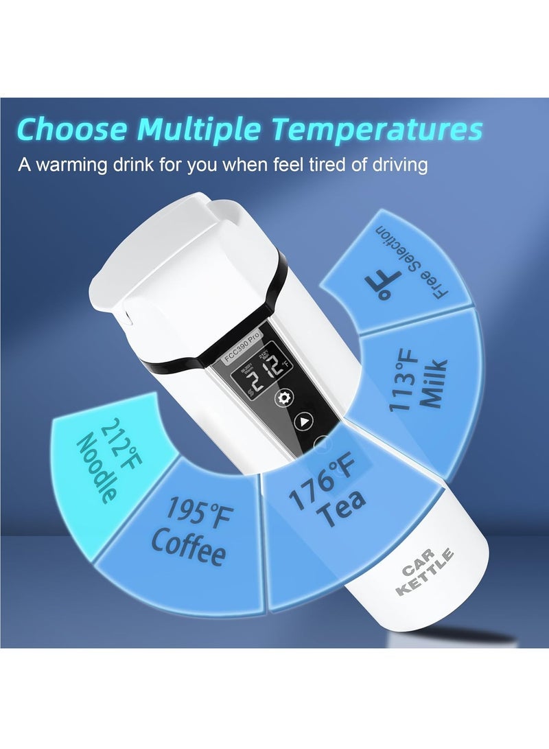 12V/24V Portable Water Boiler Heated Travel Mug, Multiple Temperature Adjustable Coffee Tea Truck Cup with 304 Stainless Steel Dry Burn Protection & Handy Cup Bag (White) - Image 4
