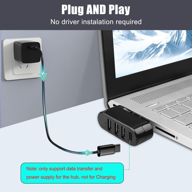VIENON 4-Port USB C Hub [90Â°/180Â° Degree Rotatable], USB C Adapter Splitter with PD-in 5W Port, USB Extender for MacBook, iMac, Surface, and More C Port Laptop(Not for Car) - Image 4