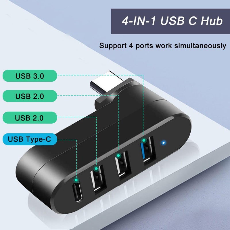 VIENON 4-Port USB C Hub [90Â°/180Â° Degree Rotatable], USB C Adapter Splitter with PD-in 5W Port, USB Extender for MacBook, iMac, Surface, and More C Port Laptop(Not for Car) - Image 2