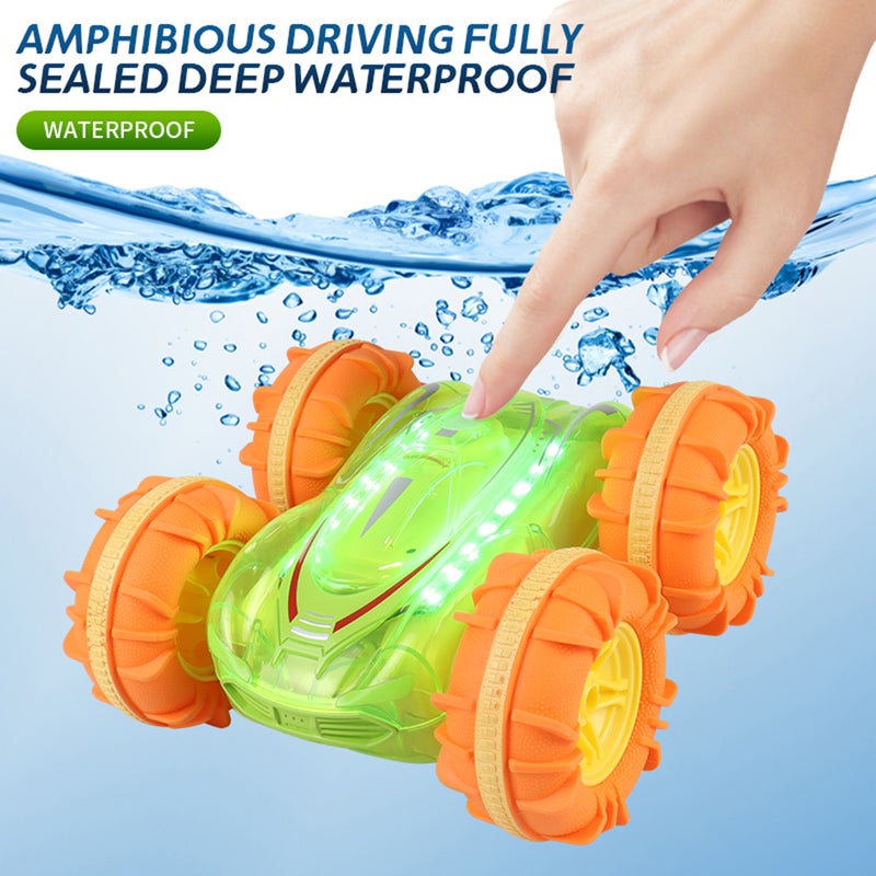 Remote Control Car, 2.4 GHz 4WD Amphibious Waterproof Stunt Car Gesture Sensing Remote Control Boat All Terrain Land Water Boat with Cool Lights 2 Batteries Gifts for Kids Boys Girls - Image 5