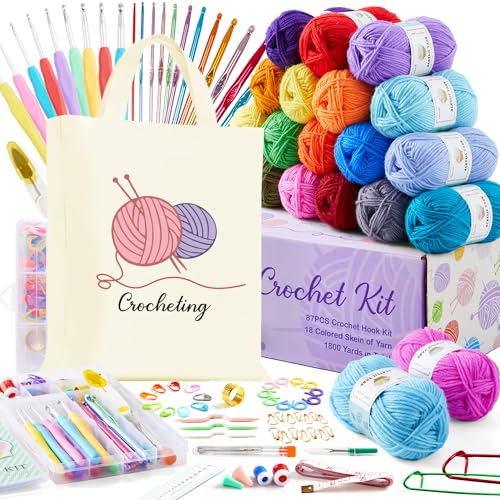 INSCRAFT Crochet Kit for Beginners Adults, 18 Large Acrylic Yarn Skeins 1800 Yards Yarn, 105 PCS Crochet Kit with Hooks Yarn Set,Includes Canvas Tote Bag, Ideal Starter Pack for Kids Professionals - Image 1