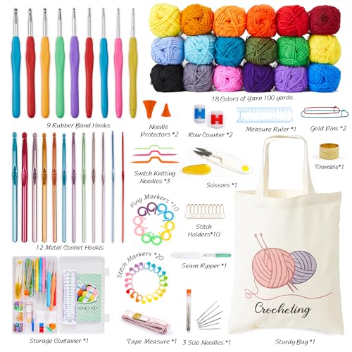 INSCRAFT Crochet Kit for Beginners Adults, 18 Large Acrylic Yarn Skeins 1800 Yards Yarn, 105 PCS Crochet Kit with Hooks Yarn Set,Includes Canvas Tote Bag, Ideal Starter Pack for Kids Professionals - Image 2