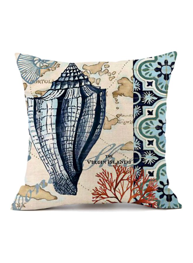 غطاء وسادة بنقشة مخلوق من عالم المحيطات أزرق/بيج/أسود 45x45سم