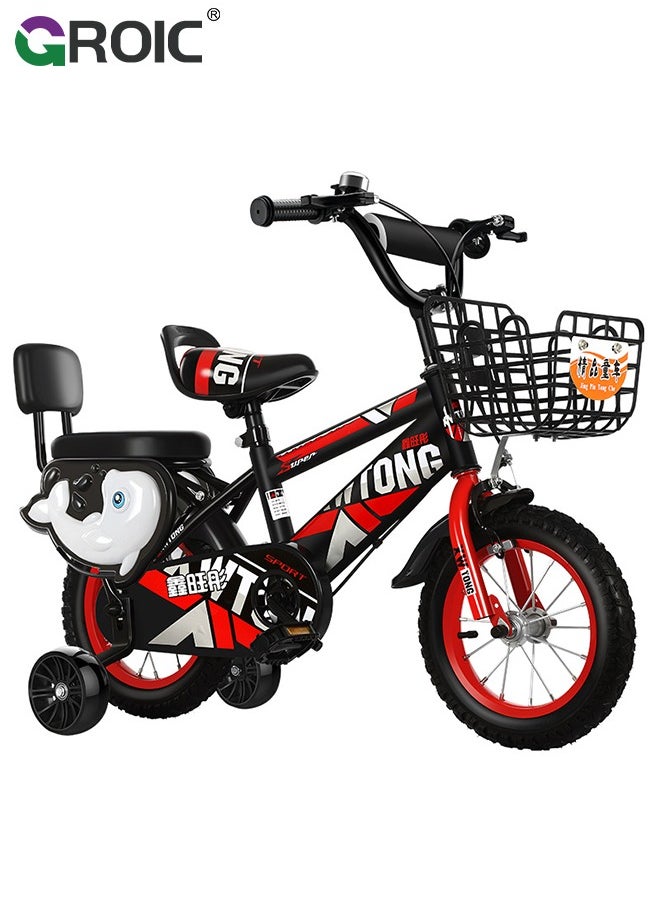 GROIC Kids Bike for Toddlers and Kids,12 Inch Kids Bike with Training Wheels & Basket,Kds Bicycle with Handbrake & Kickstand  - Image 1