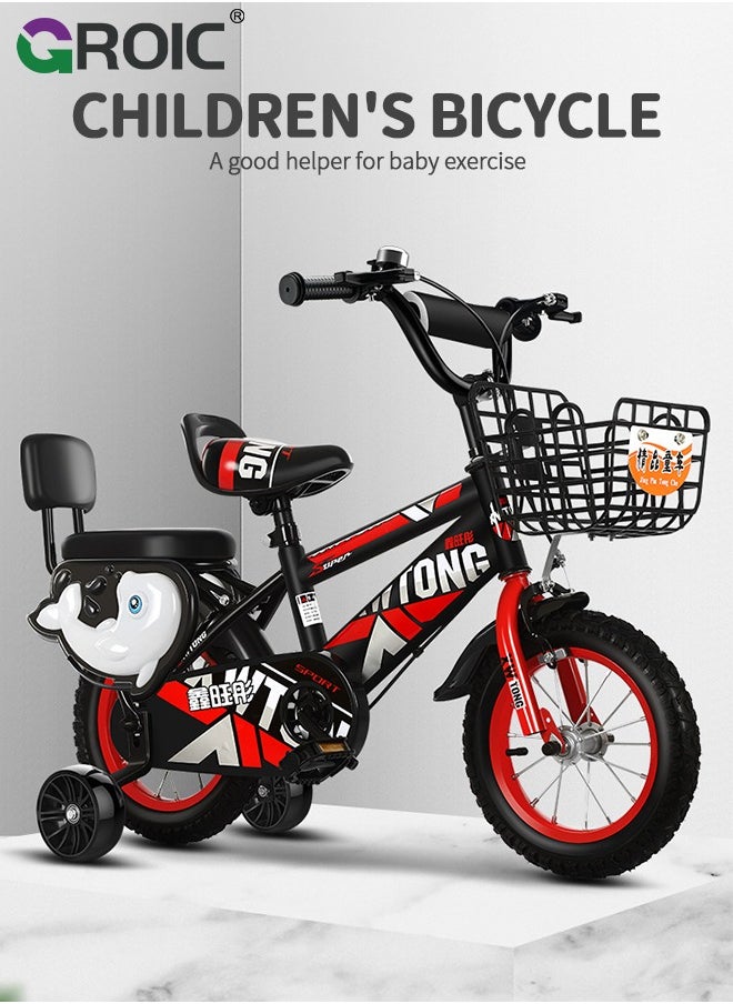 GROIC Kids Bike for Toddlers and Kids,12 Inch Kids Bike with Training Wheels & Basket,Kds Bicycle with Handbrake & Kickstand  - Image 2