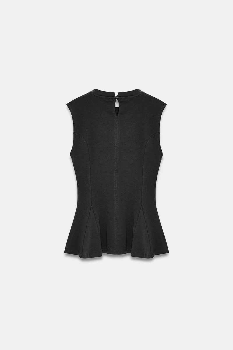 Dilvin Black DILVIN Fitted Cotton Poplin Cut-out Shell Top for Women | Best Price UAE